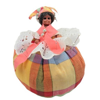 Vintage Pin Cushion & Half-Doll Open & Closing Eyes Fabric Head Wrap Americana