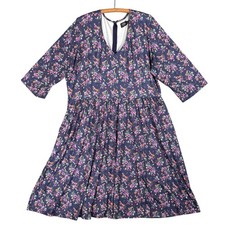Dolly and Dotty Billie Purple Floral Dragonfly V-Neck Midi Dress Plus Size US 22