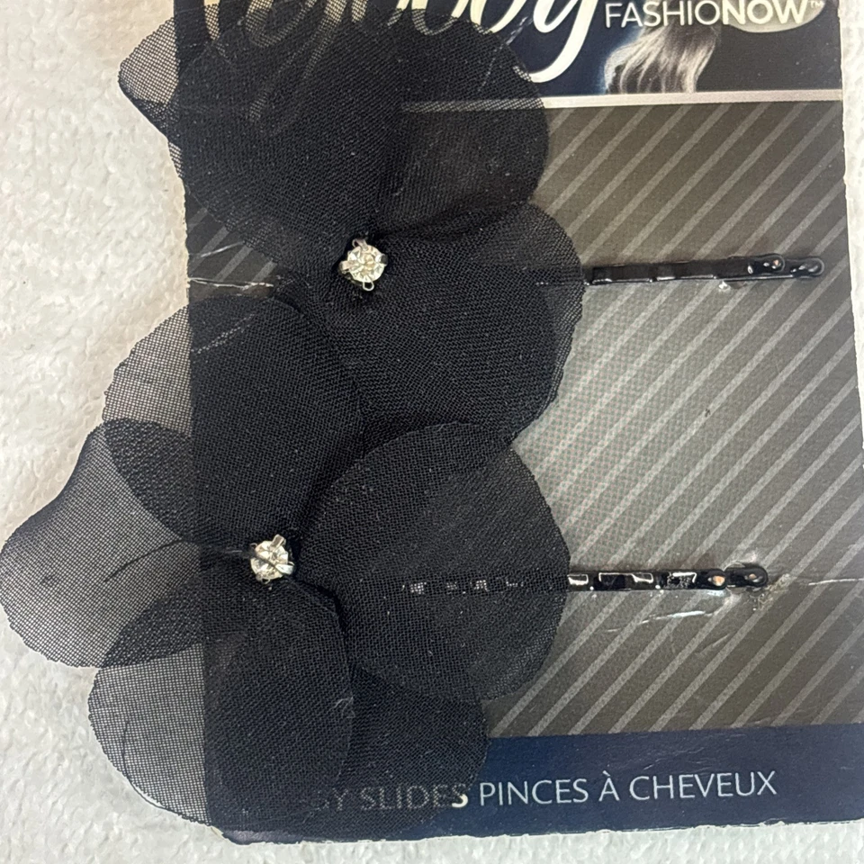 Goody Black Flower 带立方锆宝石 Bobby 滑动发针 2 件 NOS — 第 2/4 张图片