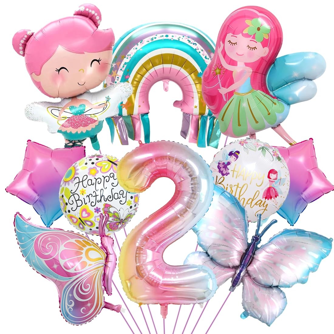 Decoration anniversaire papillon pastel avec ballon aluminium géant 2 ans