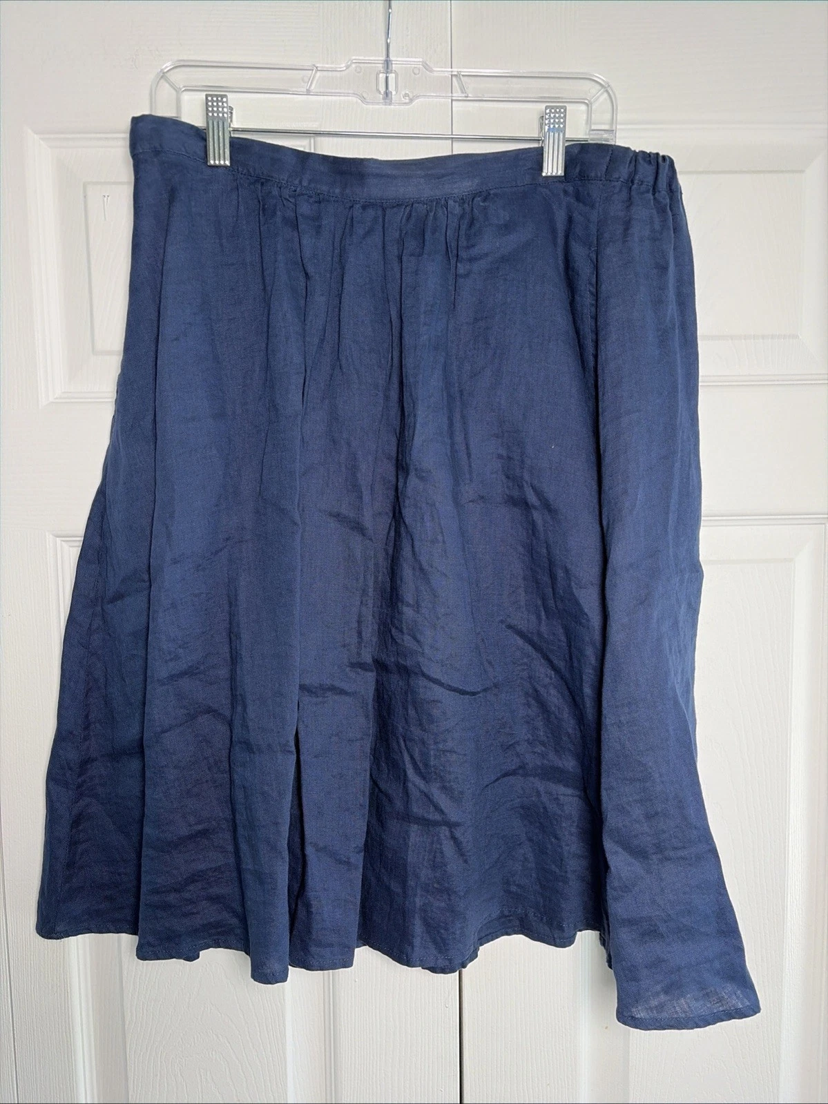 St. Tropez West A-Line Skirt Womens Size L Navy Blue Coastal 100% Linen Midi