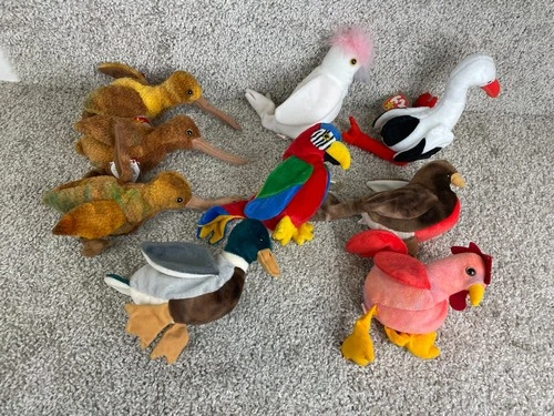 Lot of 9 Vintage Ty Beanie Babies Collection Stuffed Bird Animal Toy Plushies