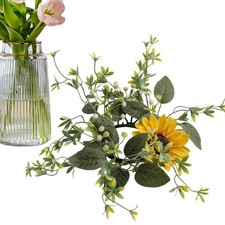 9Inch Artificial Sunflower Candle Rings Wreaths Pillar Holder Decor for Table