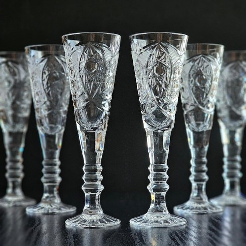 1.7 oz (50 ml) Vintage Crystal Handmade Vodka Sherry Shot Glasses, Set of 6 - Picture 3 of 7