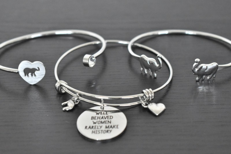TRUNKS UP! Three (3) Elephant Theme Stainless Steel Bracelets! 