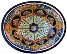 17"x 14" Mexican Talavera Greca Ceramic Handmade Bathroom Sink