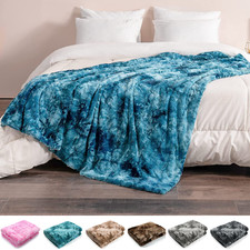 2PCS Reversible Faux Fur Fleece Throw Super Soft Light Weight Sofa Bed Blanket