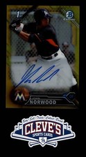 2016 BOWMAN CHROME AUTO JOHN NORWOOD 26/50 GOLD REFRACTOR MARLINS
