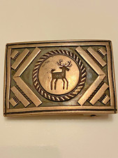 vintage small native american tested silver deer belt buckle.unsigned.29.4 grams