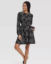 Women's Balloon Long Sleeve Mini A-Line Dress - Universal Thread Black Floral S