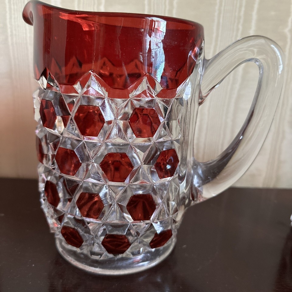 Vtg EAPG Ruby Red Flashed Block #250 Pitcher W/ 6 Glasses | eBay