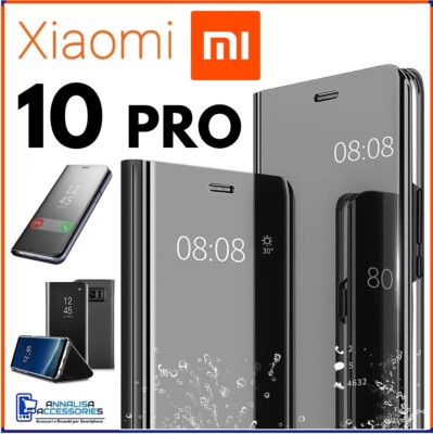 FLIP COVER FOR XIAOMI MI 10 PRO BLACK MIRROR BOOK CASE CLEAR VIEW 360°