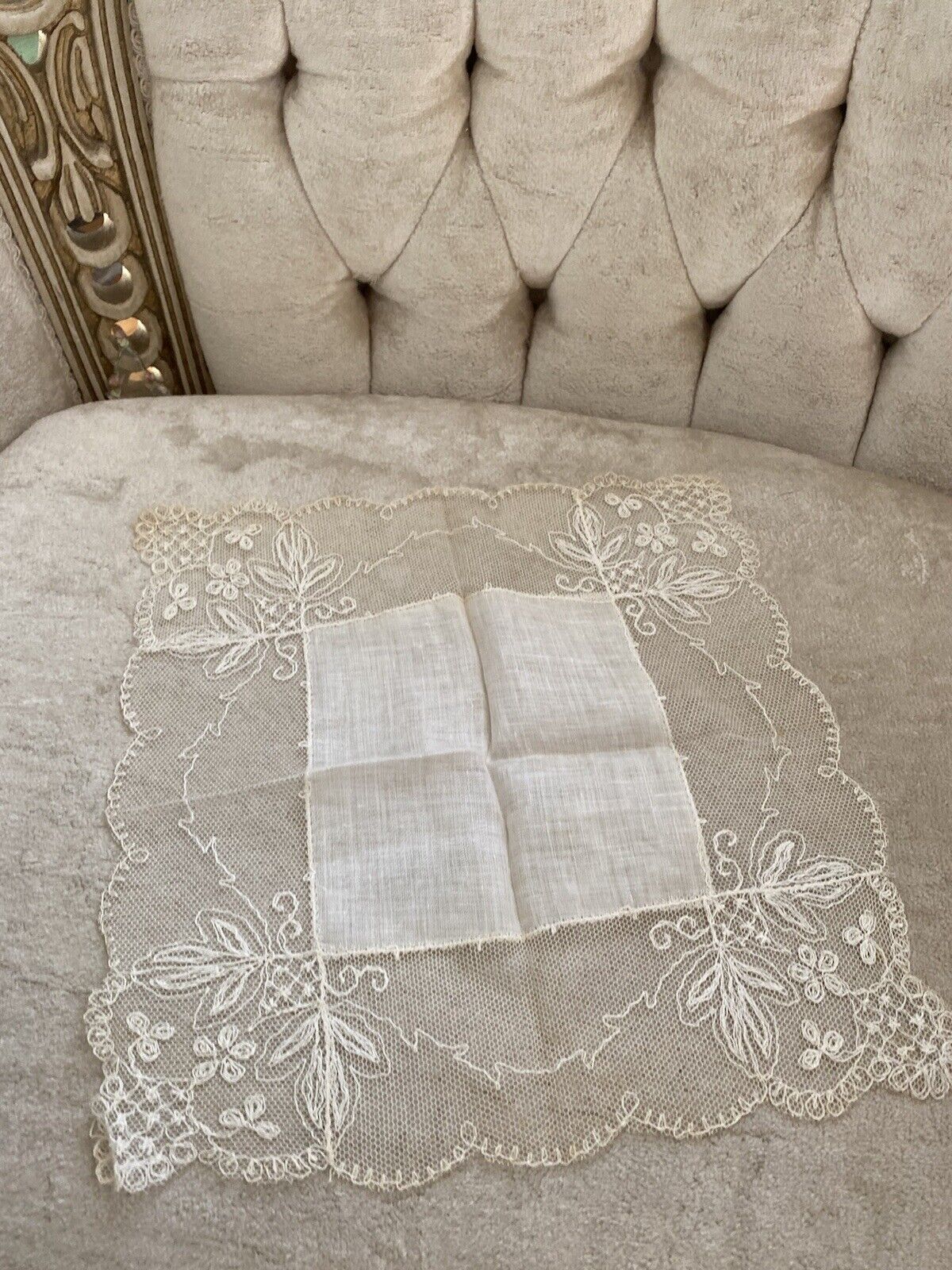 Beautiful French Antique Linen Tambour Lace Weddi… - image 8