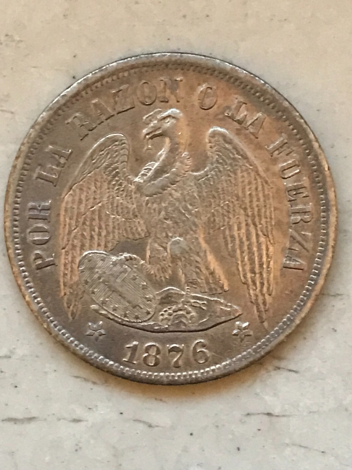 CHILE CILE 1876 1 PESO CONDOR ARGENTO REPUBBLICA CILENA q FDC