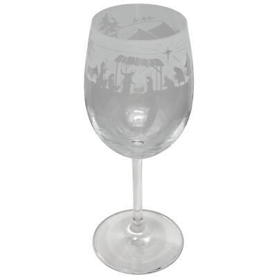 Christmas Wine Glass Decorated Nativity Sandblast Drinking Gift Boxed Animo