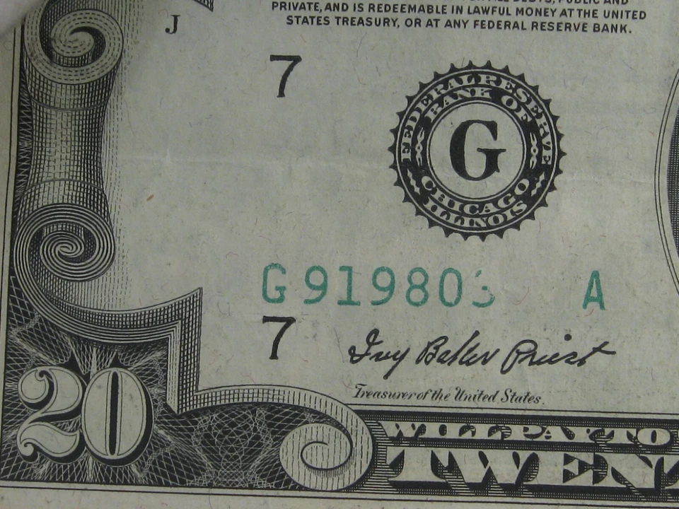 ERROR Note:1950-A FRN w/ Missing Serial Numbers - Print over Foreign Object - Image 2 of 4