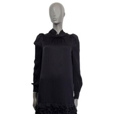 63896 auth BALENCIAGA black silk TEXTURED RUFFLED HEM Dress 36 XS