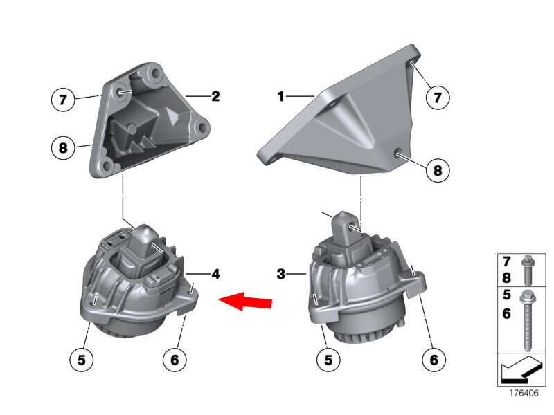 OEM BMW 5 F10 Right Engine Mount 518d Diesel 100kw 22117935142  