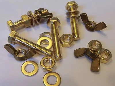 LKS M8X40 BRASS HEX HEAD BOLTS NUTS & WASHERS & WING NUTS PACK 0F 4 BRASS SET SCREWS