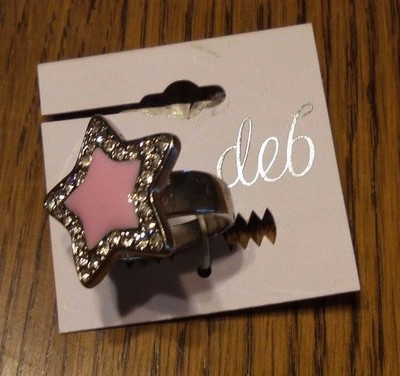 NEW/pkg unworn DEB Silvertone size 11.5 Pink Star Sparkle Ring