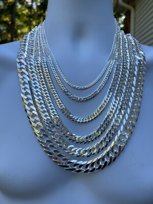 Solid 925 Sterling Silver Double Curb Cuban Chain Necklace