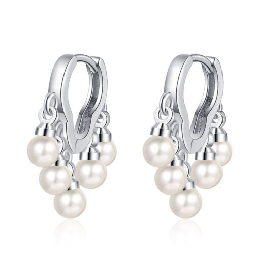 Hoop Huggie 925 Sterling Silver Pearl Dangle Tassel Earrings Womens Jewelry Gift - Picture 1 of 4