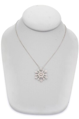 Sterling Silber 925 Diamant Schneeflocke Anhänger Halskette 18''