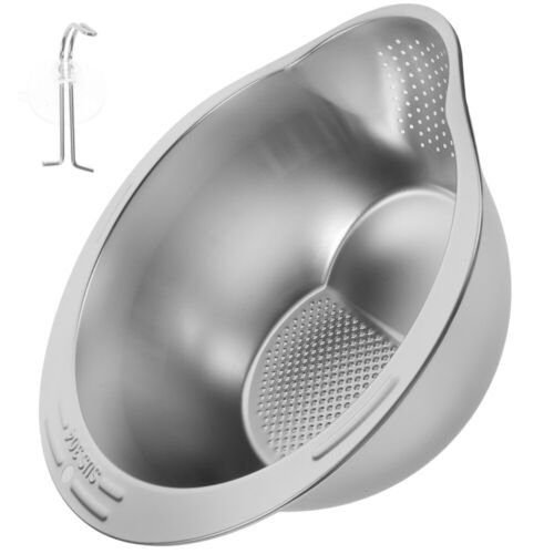 Rice Washing Sieve Food Draining Basket Traditional Stainless Steel Basin - Picture 2 of 12