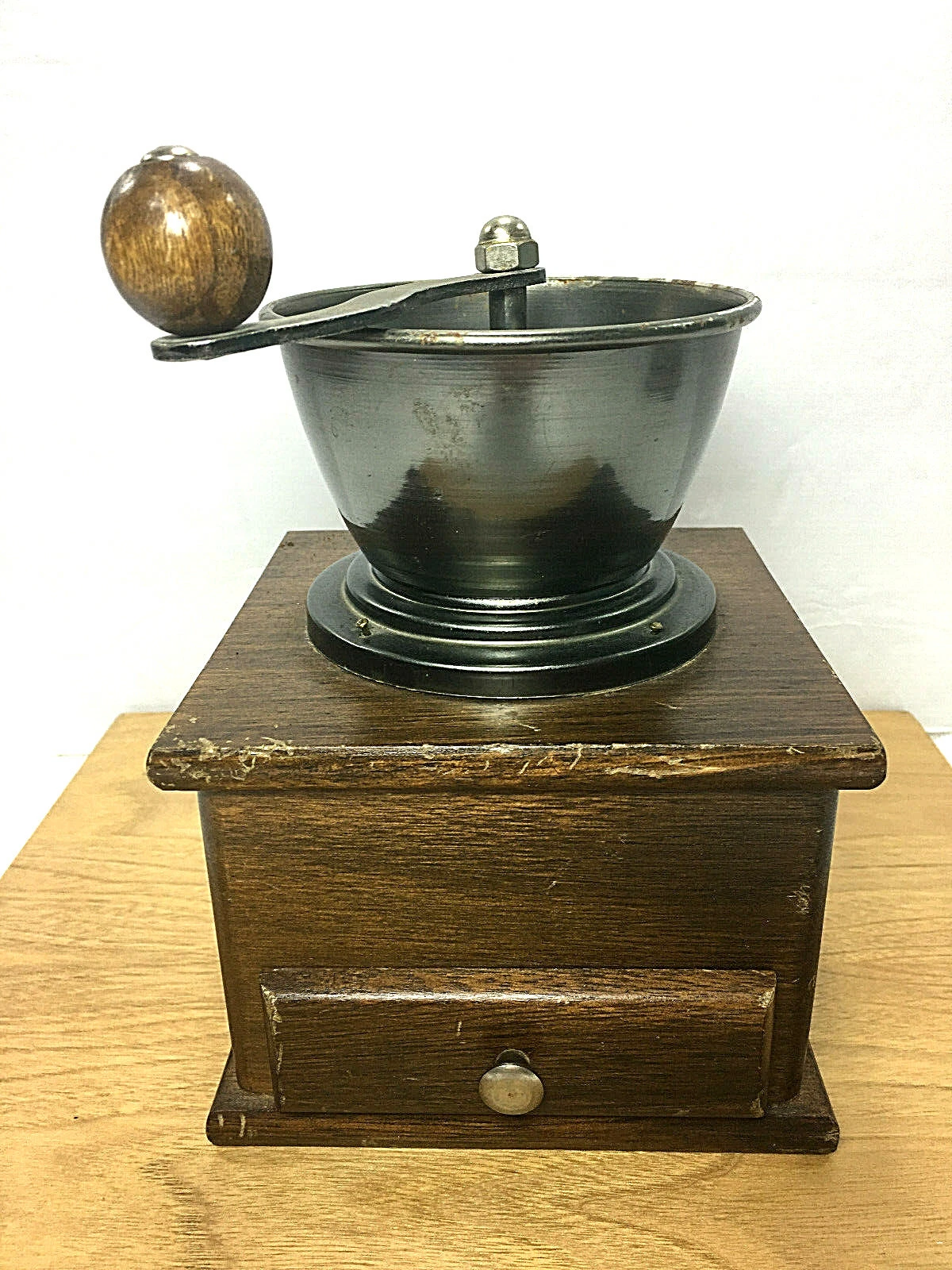 Vintage 50's Collectible Wooden Manual Coffee Bean Grinder Mill 7"
