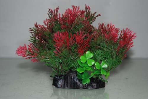 Acuario Rojo y Verde Tupido Planta Flora Con Base con Peso 10 x 5 x 13.5 CM - Imagen 4 de 6