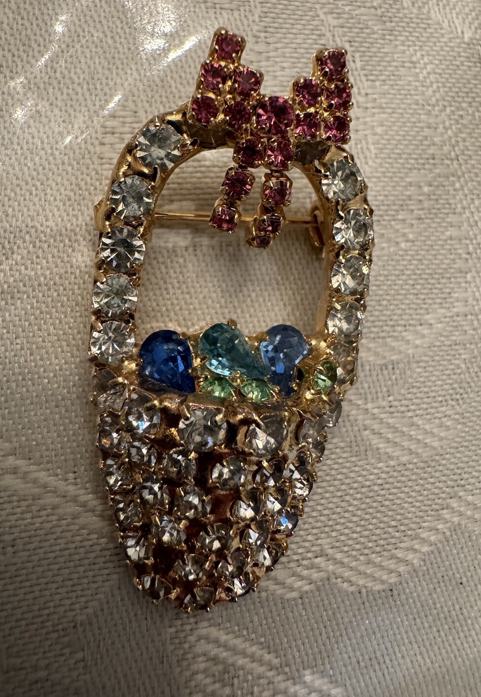 Vintage Signed Bauer Rhinestone Easter Basket Wit… - image 8