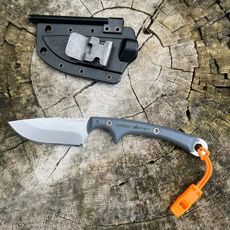 Pluma Scout - Cuchillo de supervivencia de aventura - Espiga completa, afilado de cerámica muesca en V... Foto 3 de 4