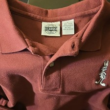 Looney Tunes Men's Maroon Polo Shirt Bugs Bunny Embroidered Cotton Collared L