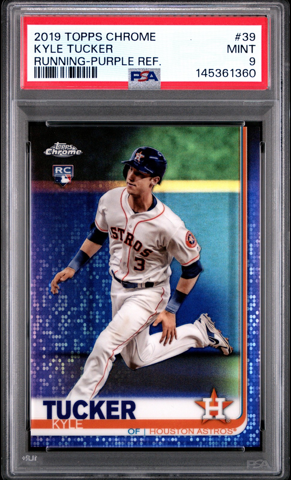 2019 TOPPS CHROME RUNNING-PURPLE REFRACTOR KYLE TUCKER ROOKIE RC 267/299 PSA 9