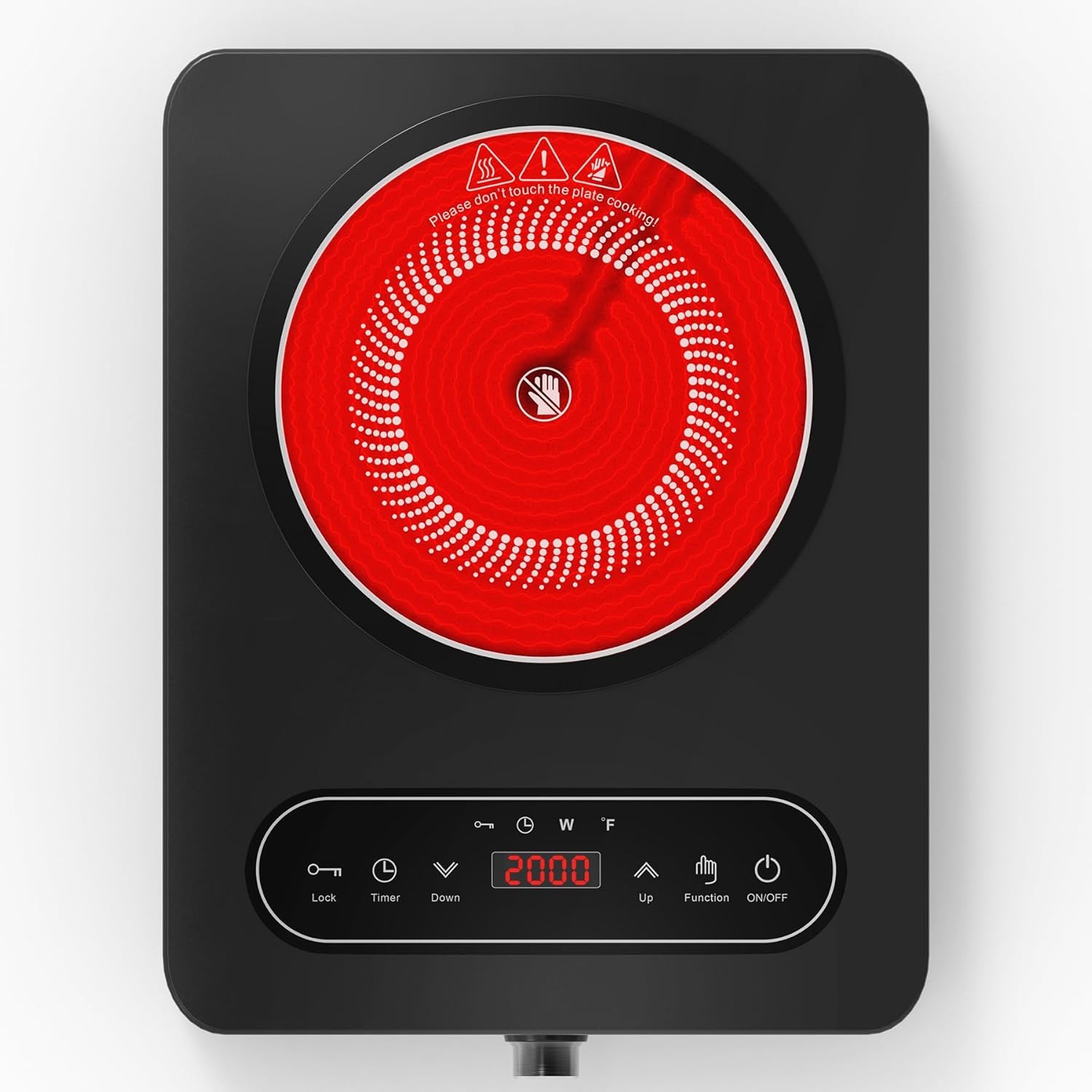 VBGK Tragbares Ceranfeld, Einzel-Elektrokochfeld mit Knopf, LED-Display, 10...