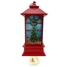 Lantern Swivel Plug In Night Light with Christmas Tree and Wreath 6 Inch