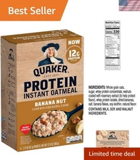Quaker Instant Protein Oats – Banana Walnut Flavor, 12.9oz, 6 Convenient Packets