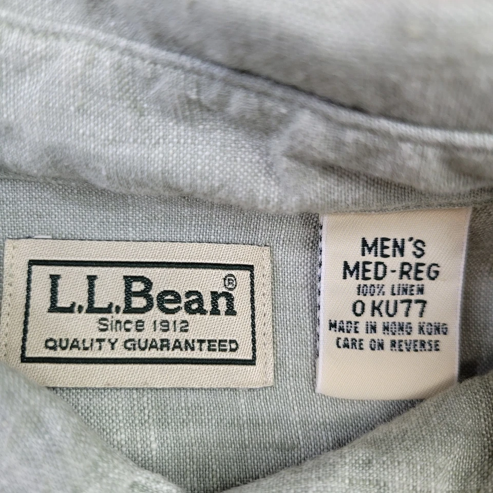 LL Bean 100% Linen Shirt Mens M Green Long Sleeve Button Down Lightweight - Image 3 of 4