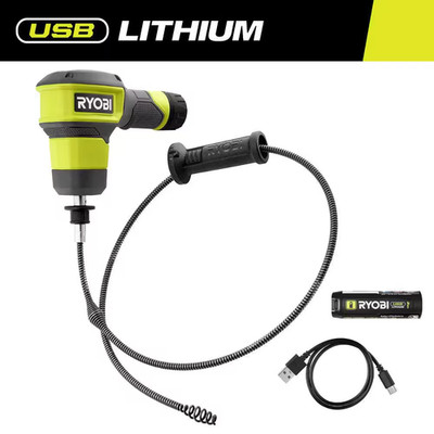 USB Lithium Cordless Drain Auger with 2.0 Ah USB Lithium Battery and Charging Ca