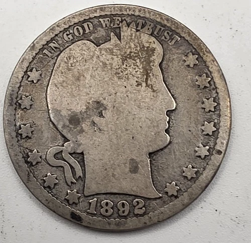 《Silver》1892-S USA BARBER QUARTER -RARE- 1st Year ■ .1808 OZ of SILVER!!!