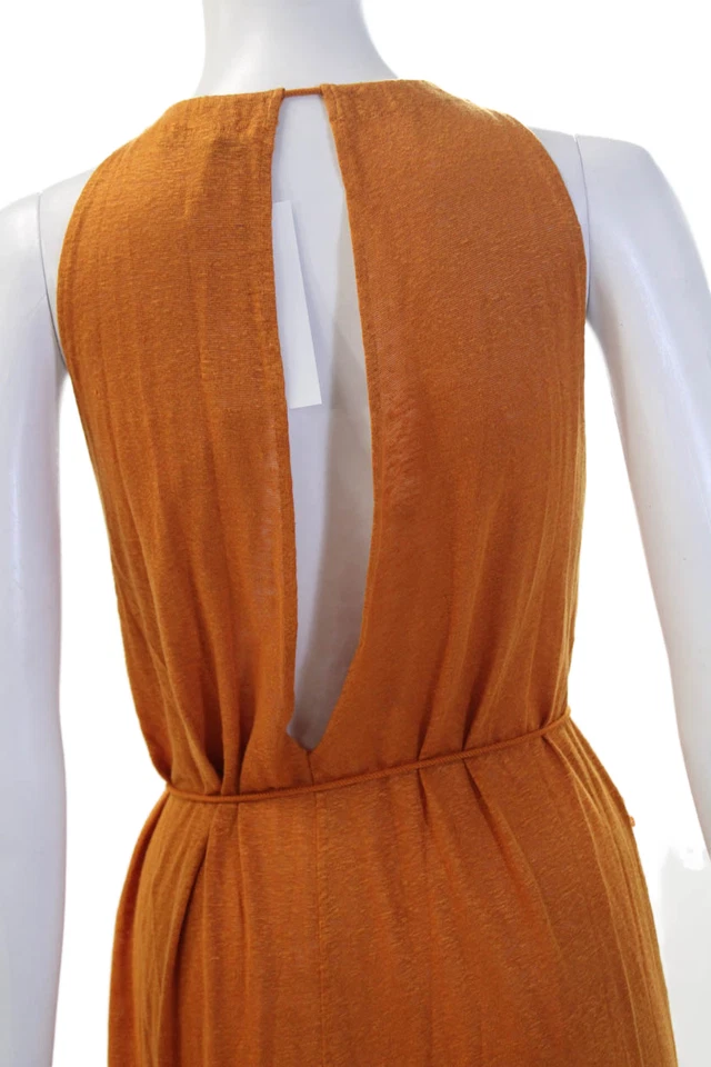 Maxi vestido sin mangas Ninety Percent para mujer naranja lino cordón talla S Foto 4 de 4