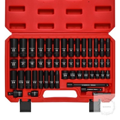 3/8'' Drive Impact Socket Set, 49 Piece Standard SAE and Metric Sizes (5/16-Inch
