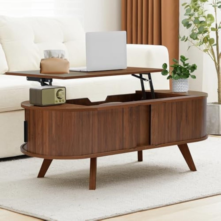 Lift Top Coffee Table with Storage,47.2" Walnut Oval Coffee Table with