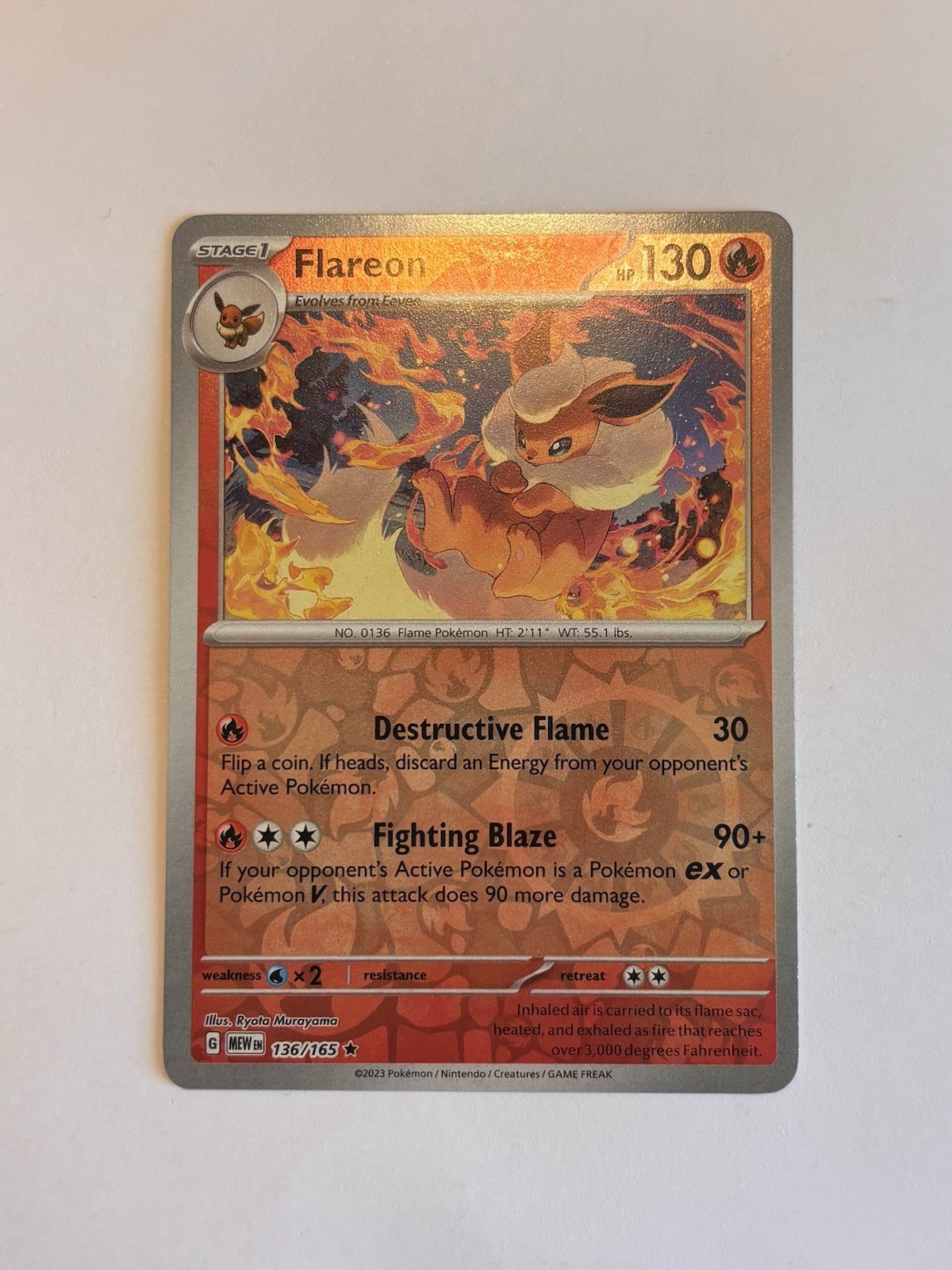 Flareon 136/165 Reverse Holo SV: Scarlet & Violet 151 English Pokemon NM/M