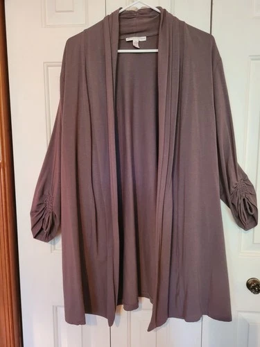 JM Collection Tan Brown Cotton Cardigan Sweater 2x Drawstring Sleeve Preowned