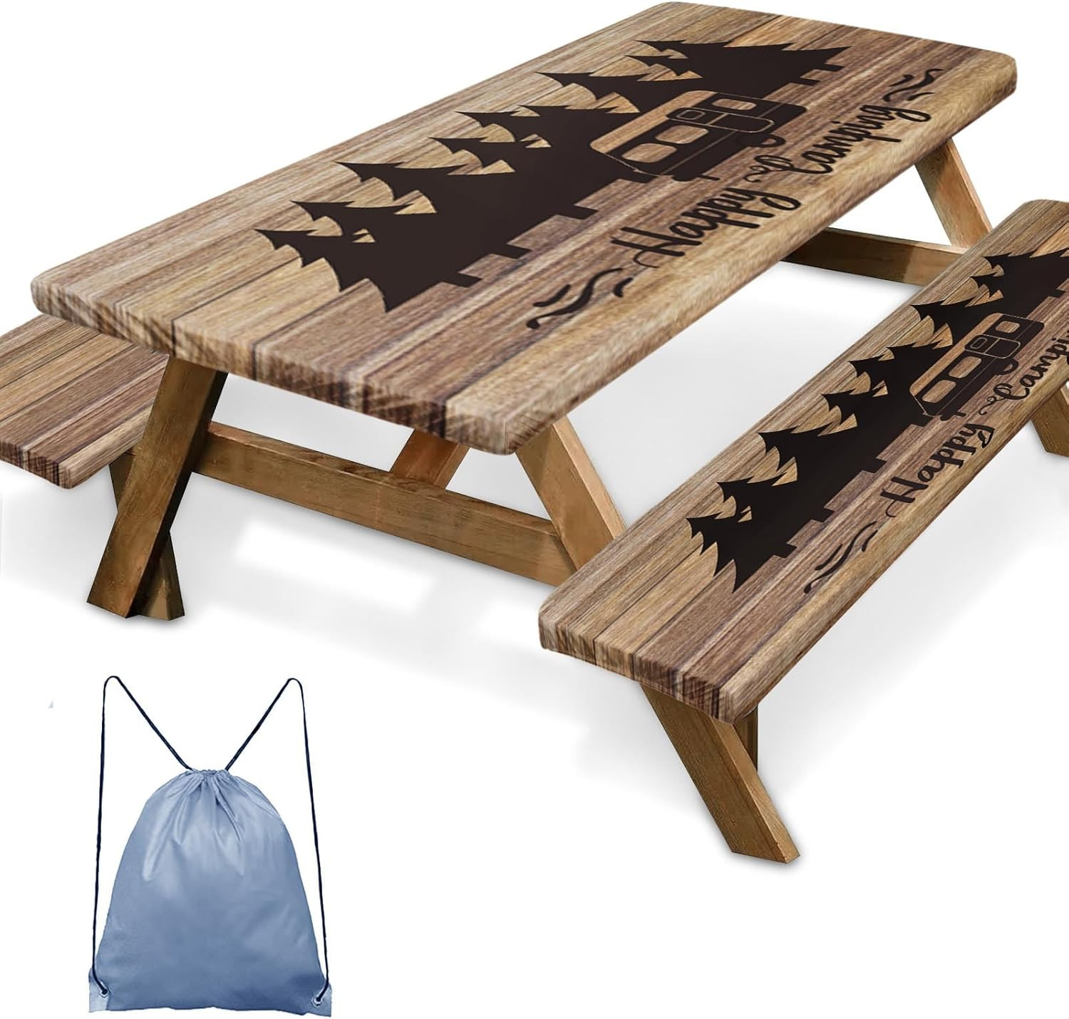 With Bench Covers Elastic Edges, Wooden Camper Fitted Table 