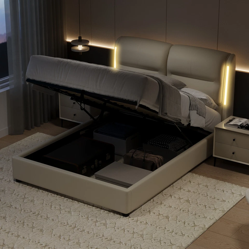 Upholstered Queen Size Hydraulic Platform Bed with Lift Up Storage and Sensor LE - Image 2 of 4