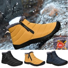 Mens Snow Boots Warm Fur Lined Ankle Waterproof Slip On Outdoor Winter Shoes