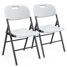 2PCS 33"H Commercial Contoured Folding Plastic Chairs Set Steel Frame White