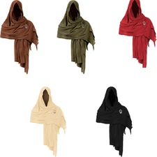 Medieval Cloak with Hood Men Shawl Cowl Hood Scarf Renaissance Viking Costume...